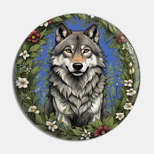 Minnesota Wolf Surrounded By Lady's Slipper Flowers 3 Pin