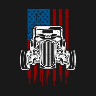 Vintage Hot Rod American Flag Classic Car T-Shirt