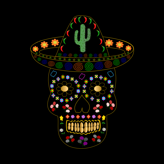 Day of the Dead Mexican Black Skull by Krystal Raven