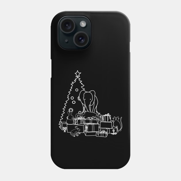 White Line Drawing Merry Christmas from Cute Animals Phone Case by ellenhenryart
