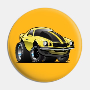 Seventies Classic American Muscle Car Cartoon in Yellow and Black Pin