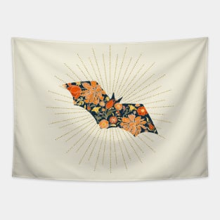 Fall flowers and bat silhouette Tapestry