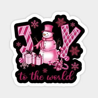 Joy to the World Pink Snowman Magnet