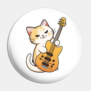 Cat Rocking Bass Guitar Pin