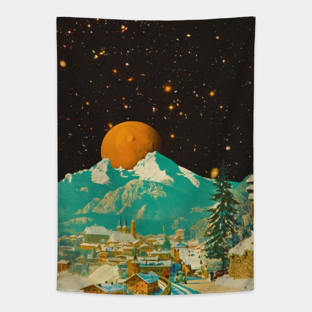 Sunny Village On The Snow Moon - Space Collage, Retro Futurism, Sci-Fi Tapestry by jessgaspar