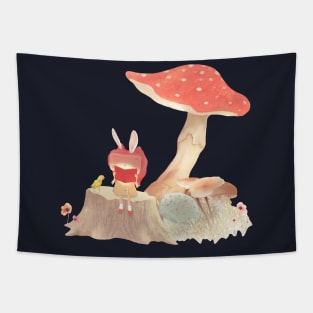 Girl Reading Book Under a Mushroom Tapestry