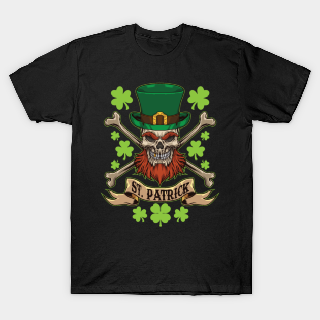 Discover Horror Skull Bones Line Art Irish Skull St Patrick Pirate Lucky Bones - Horror Skull Bones Line Art Irish Skul - T-Shirt