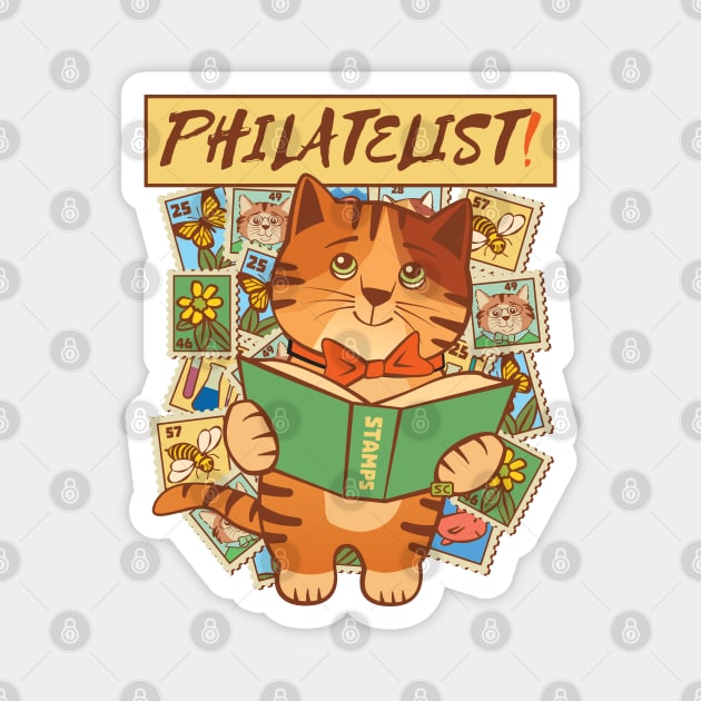 Stamp Collector Philatelist Cat Magnet by Sue Cervenka