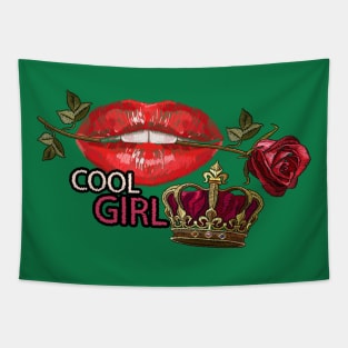 Red lips golden crown embroidery Tapestry