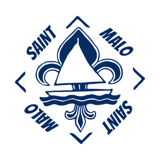 Saint Malo in Britanny Bretagne France - Navy Blue Vintage Sailor Logo - Sailing Boat with Heraldic Lily T-Shirt