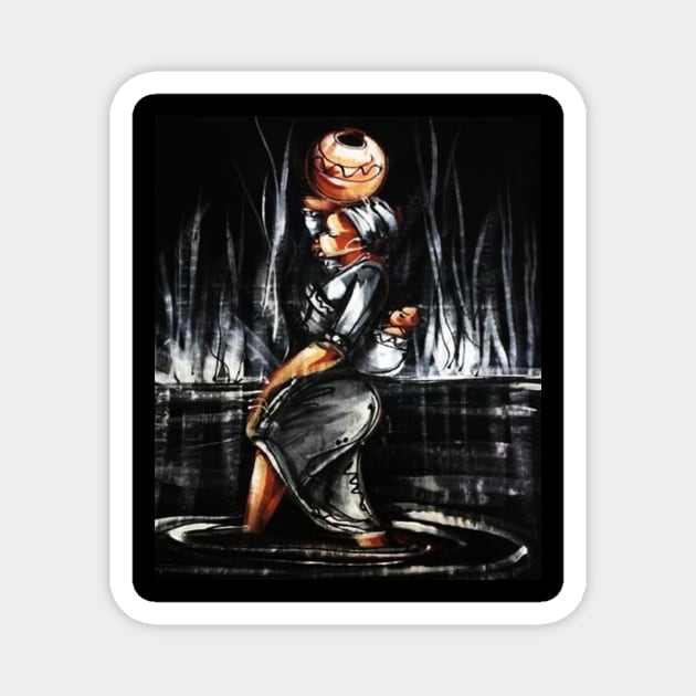 African Woman Carrying Child, African Black History Art Magnet by logiamerch