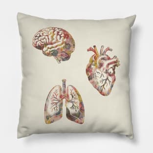 Brain,  Heart,  Lungs - Artistic Illustration of Human Organs Melded with Nature Pillow