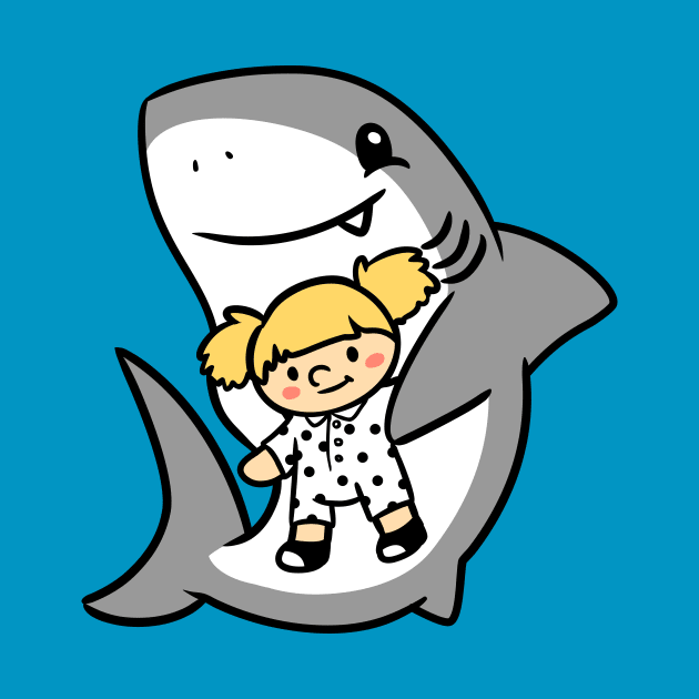 Shark Pup Morgan & Their Doll (Light Tones, Pigtails, Romper) by Pop & Purr