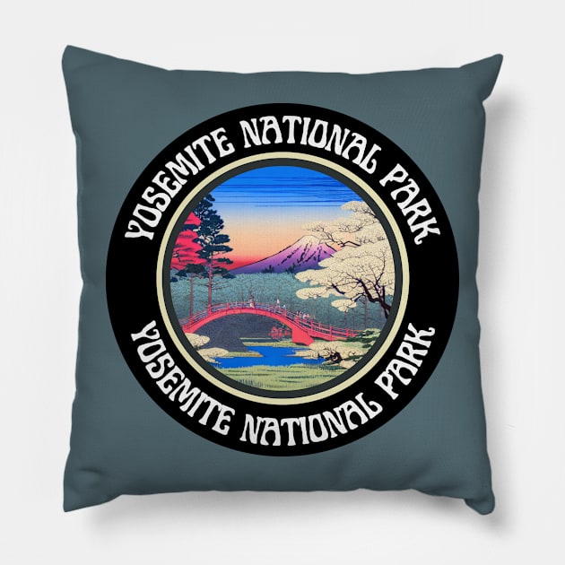 At the Yosemite National Park Japanese Lake Life Pillow by Mochabonk