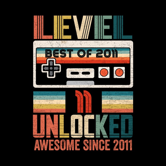 Vintage Level 11 Unlocked Video Gamer 11th Birthday by DanielHeresmo