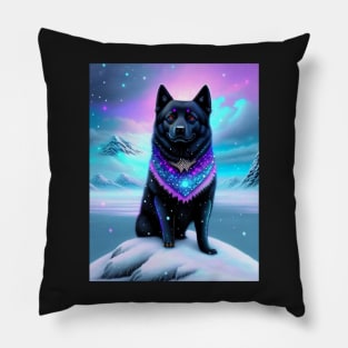 Schipperke Shines Bright in the Snowy Glow Pillow