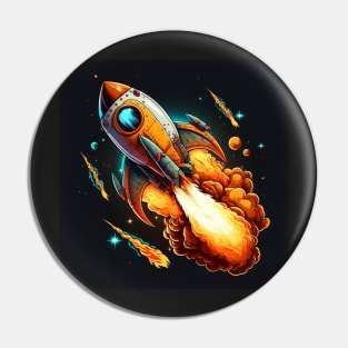 Space Rocket cartoon style Pin