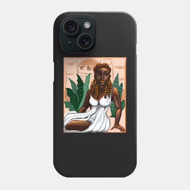 Cleopatra ii Queen Black is beautiful black woman art with crown, white dress and braids, brown eyes and dark brown skin ! Phone Case by Artonmytee