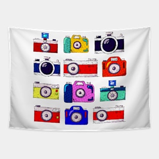 Colorful Retro Cameras Tapestry