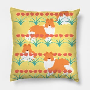 Shetland Sheepdog in a Field of Flowers Pillow