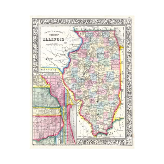 Vintage Map of Illinois (1861) by Bravuramedia