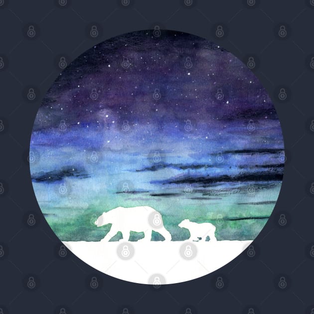 Aurora borealis and polar bears (white version) by Savousepate