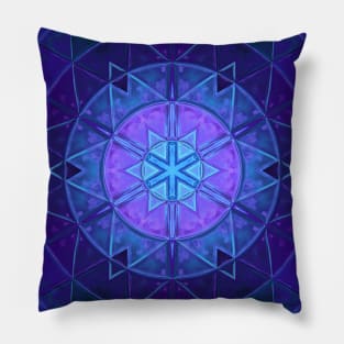 Mosaic Kaleidoscope Flower Blue and Purple Pillow