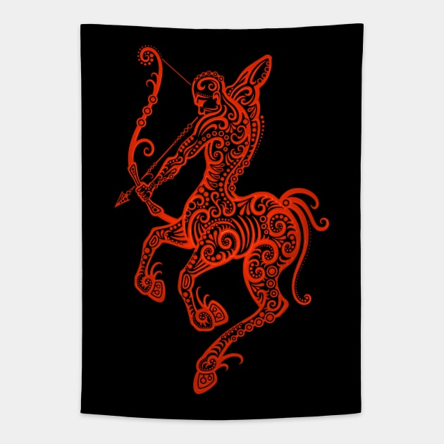 Red Sagittarius Zodiac Sign Tapestry by jeffbartels