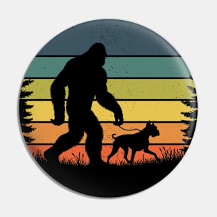 Bigfoot Walking Boxer Dog Vintage Sunset Hiking Dog Pin