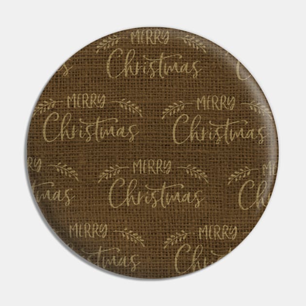 Dark Brown Merry Christmas Message on Brown Burlap Cloth Pin by podartist