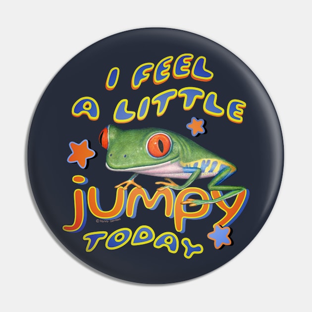 Funny Cute Jumpy Red Eyed Tree Frog Pin by Danny Gordon Art