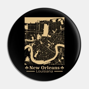 New Orleans Map - Black & Gold Pin