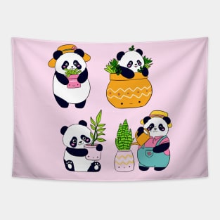 Cute pandas who loves plants Tapestry