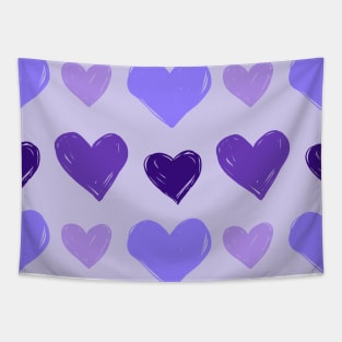 Purple Woodblock-Style Hearts Pattern Tapestry