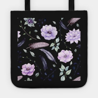 Seamless Pattern of Watercolor Feathers and Flowers Tote