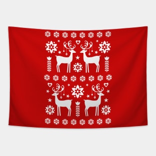 Scandinavian Vintage Christmas Reindeer Pattern Red Tapestry