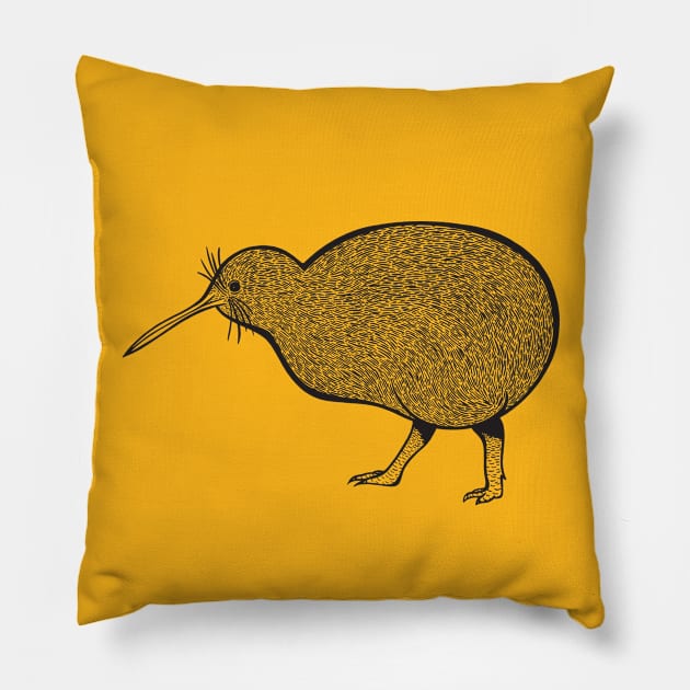 Kiwi Bird - detailed animal drawing Pillow by Green Paladin