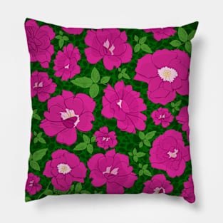 Retro Ramblin' Rose Pink and Green on Green Leaves Repeat 5748 Pillow