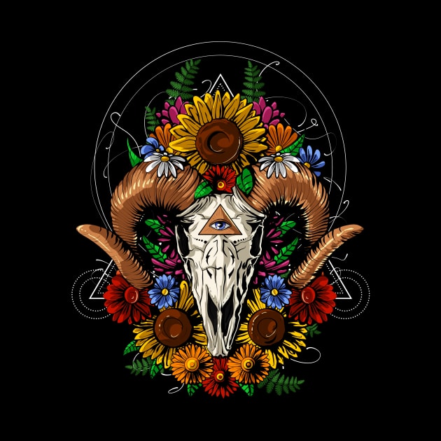 Floral Ram Skull by underheaven