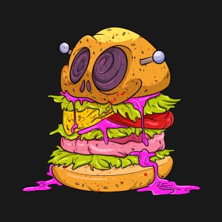 Cheesy Burger Monster Cartoon T-Shirt