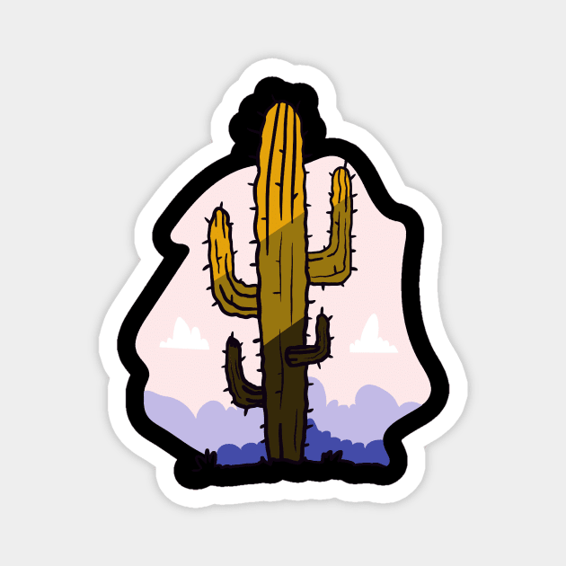 Cute Cactus in Desert Illustration Artwork Magnet by LazyMice