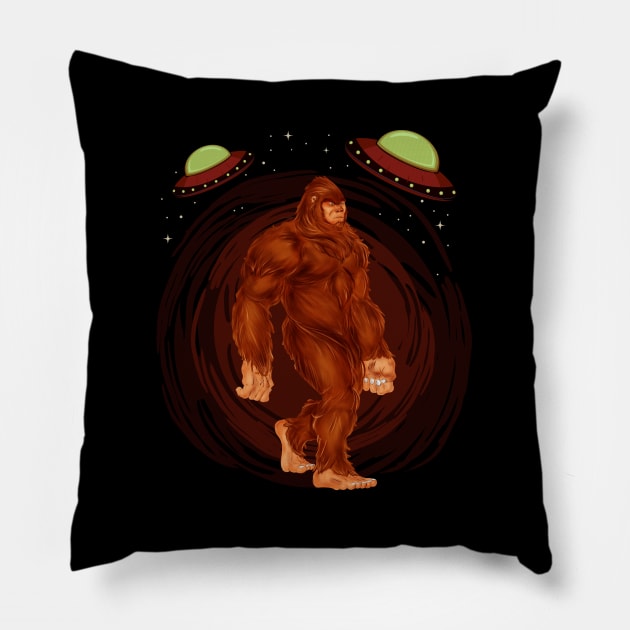 Bigfoot UFO Abduction Pillow by Tesszero