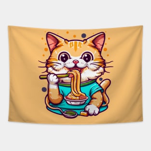 Cute Cat eating spaghetti Tapestry