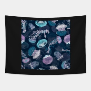 Floating Jellies Ocean Blue Tapestry