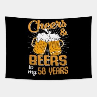 Cheers And Beers To My 58 Years 58th Birthday Funny Birthday Crew Tapestry