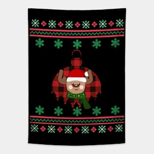 Reindeer Ornament Faux Ugly Christmas Sweater Funny Holiday Design Tapestry