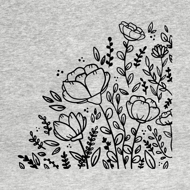 Black and white floral drawing - Floral - T-Shirt