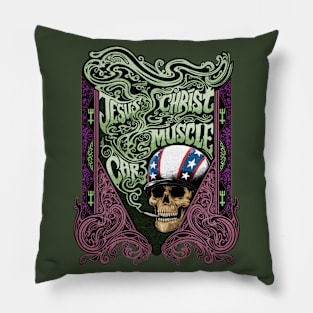 Jesus Christ Muscle Car Stunt Skull Pillow