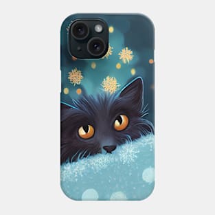 Christmas Black Cat on the Roof Phone Case