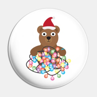 Cute Cartoon Bear with Santa Hat and Colorful Light Bunting Pin